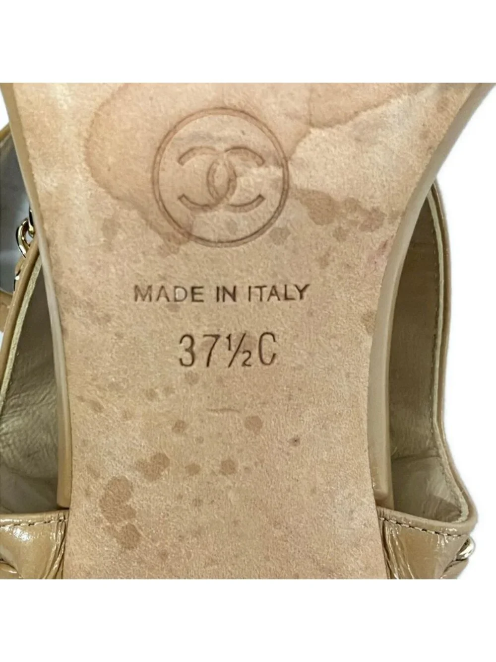 Chanel Sandals 37.5 C Light Brown Gold Chain Leather
